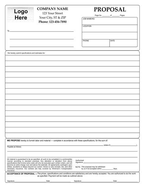 Printable Proposal Sheets