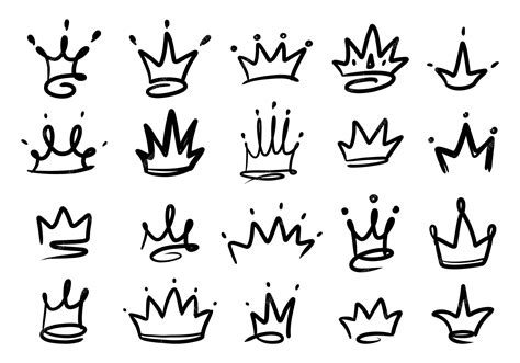 Premium Vector Doodle King Queen Crown Hand Drawn Logo Black Set