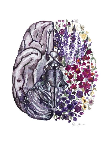 Floral Brain Watercolor Print Abstract Brain Neurosurgery Etsy