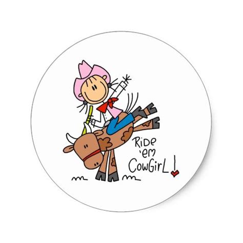 Stick Cowgirl Riding Bull Stickers Zazzle