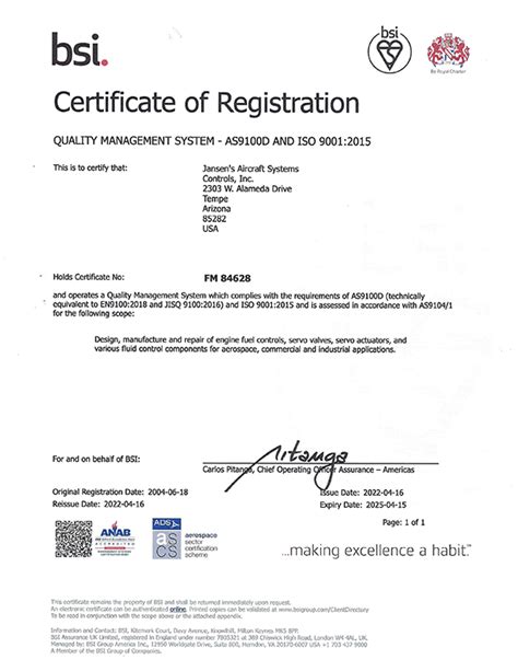 Jascs Iso 90012015 And As9100d Certificate Of Registration