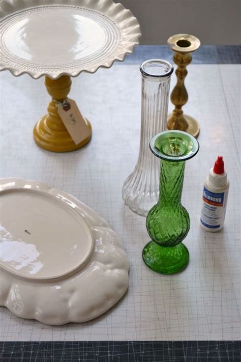 Make A Cake Stand Out Of Thrift Store Plates Vases And Candlesticks