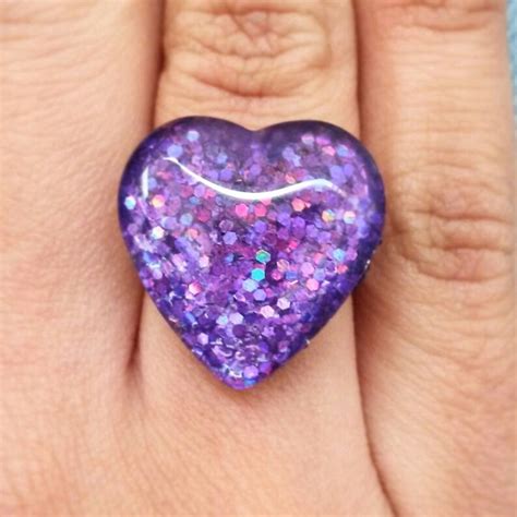 Purple Love Heart Handmade Ring With Purple Sparkles Rings By Agg