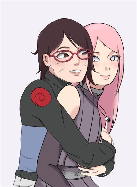 Two Anime Characters Hugging Each Other With Pink Hair And Glasses On