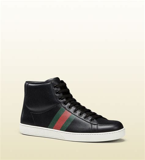 Gucci Perforated Leather High Top Sneaker In Black For Men Lyst