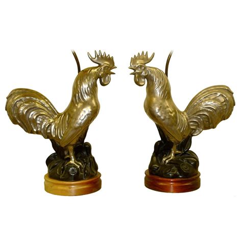 Pair Of Silver Ceramic Strutting Cocks Lamps At 1stdibs