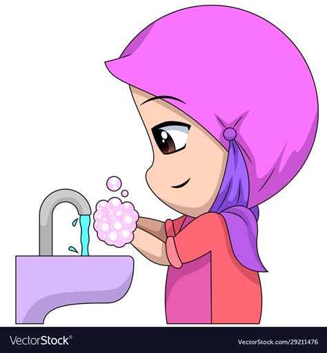 Chibi Muslim Female Cartoon Characters A Vector Image