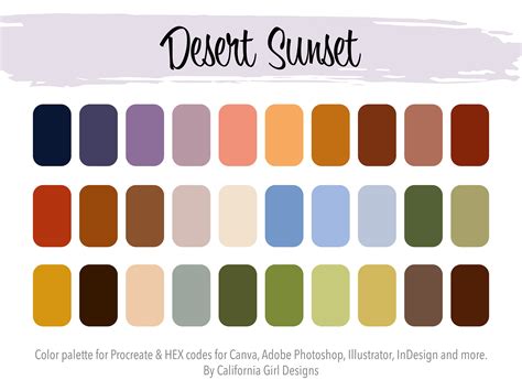 Desert Sunset Color Palette For Procreate And Hex Codes For Etsy