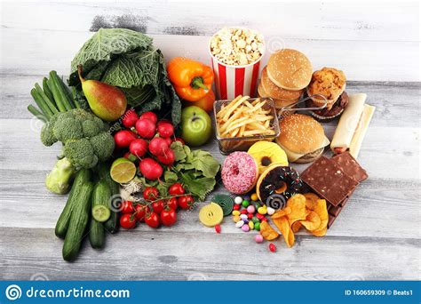 Healthy Vs Unhealthy Food Concept Stock Photography