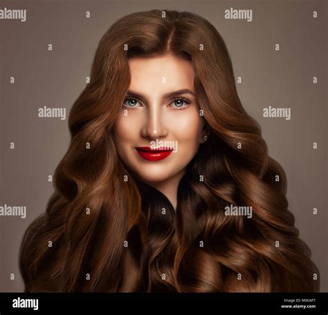 Redhead Woman Fashion Model With Long Red Wavy Hair Perfect Hairstyle Haircare Concept Stock