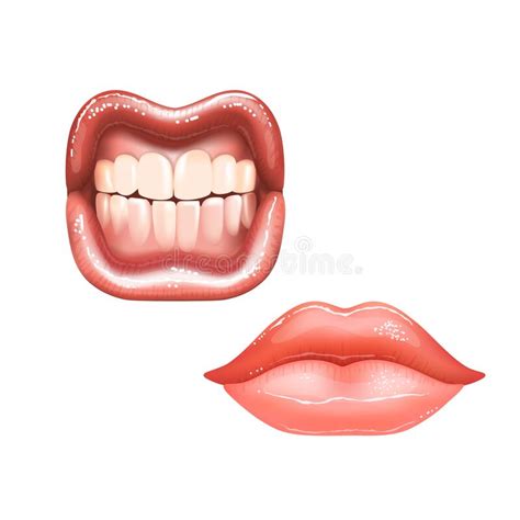 2 Het Schitteren Van Mooie Vrouwelijke Nude Lippen Met Tanden Voor