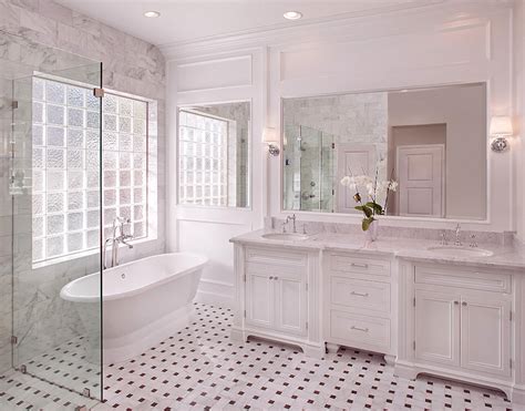 Explore this bathroom tile image gallery and get design ideas for every kind of bathroomfrom small baths to master suites. Marble Basketweave Tile Floor, Transitional, bathroom ...