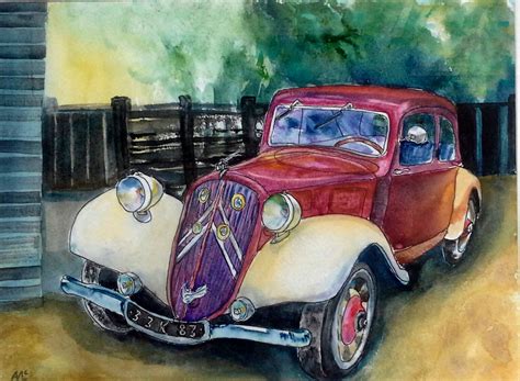 Vintage Red Car Painting By Agnes Mclaughlin Artmajeur