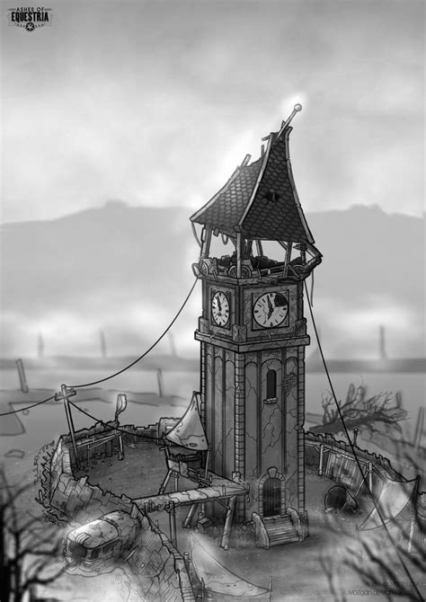 A Black And White Drawing Of A Clock Tower