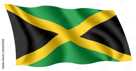 Jamaica Flag Isolated National Flag Of Jamaica Waving Flag Of Jamaica Fluttering Textile