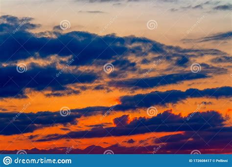 Orange Sunset Sky With Clouds Stock Image Image Of Amazing Cloudy