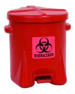 Biohazardous Polyethylene Waste Can Gallon Foot Operated Red