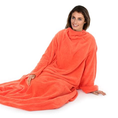 Adults Warm Soft Coral Fleece Tv Cuddle Snuggle Blanket With Sleeves