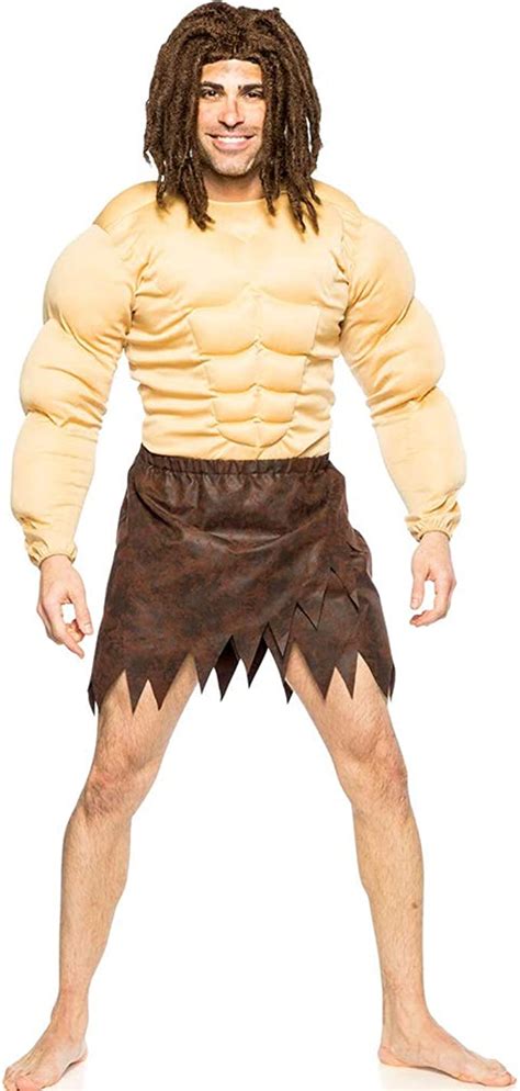 Men Mens Jungle Man Tarzan Padded Muscle Chest Wig Loincloth Adult Halloween Costume Clothing