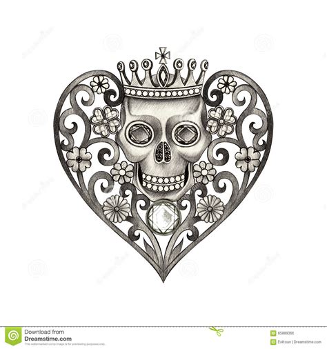 Art Skull Heart Day Of The Dead Stock Illustration Image 65889366