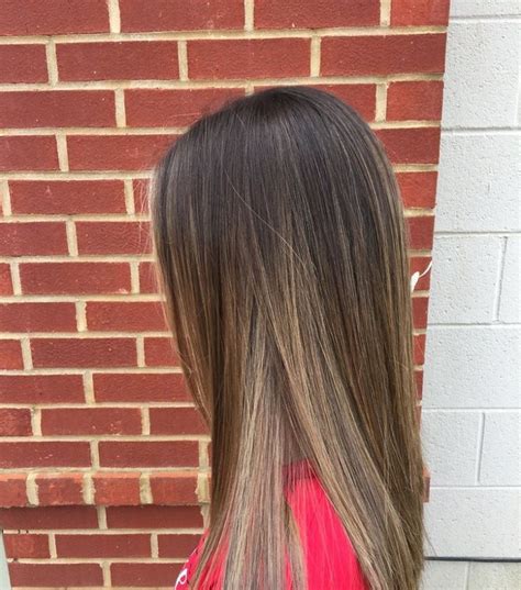 Ash Brown Root Smudge With Highlights And Lowlights On Long Layered Straight Hair Stylist Jami