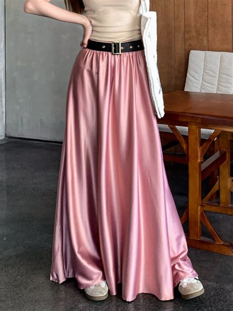 Tigena Cm Women Maxi Satin Skirt With Belt New Summer Vintage