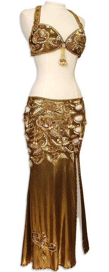 copper with gold sequin and jeweled fringe egyptian bra and skirt belly dance costume at