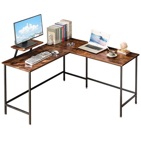 Ibuyke Industrial 53 Inch L Shaped Computer Desk With Monitor Stand