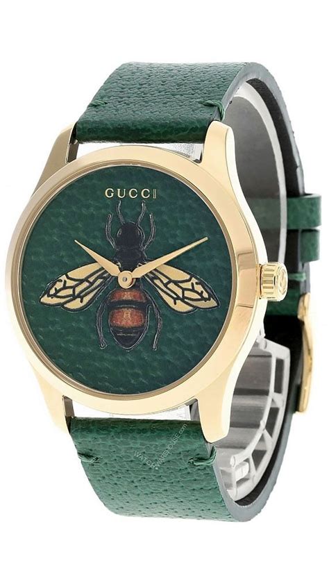 Gucci G Timeless 38mm Emerald Green Bee Motif Unisex Watch Ya1264065a