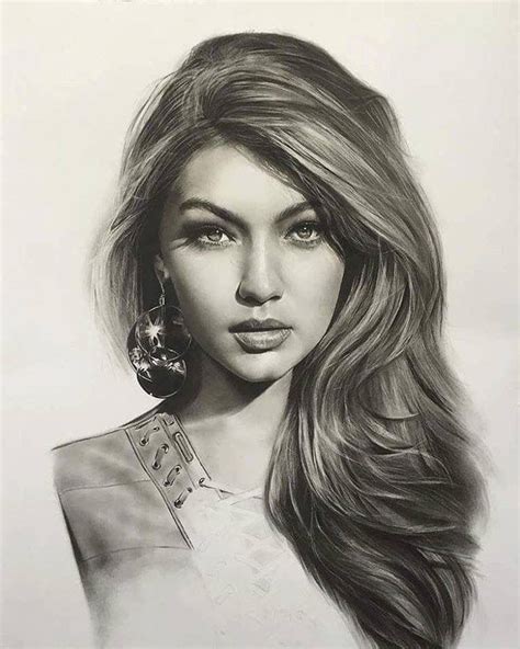 Gigi Hadid Drawing Portrait Drawing Pencil Drawings Portrait