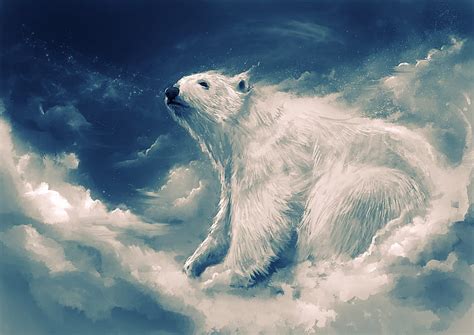 2k Free Download Polar Bear Art Cloud Luminos Sky Iarna Winter