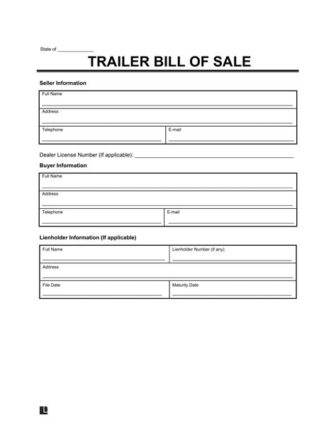 Free Trailer Bill Of Sale Form Pdf And Word