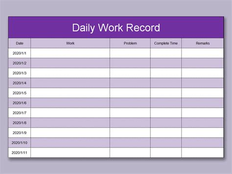 Excel Of Daily Work Recordxlsx Wps Free Templates