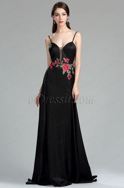 Edressit Sexy Floral Embroidery Long Black Evening Dress 36180200
