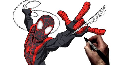 How To Draw Miles Morales Swinging Step By Step Spiderman Youtube