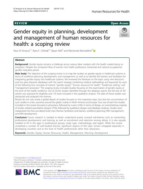Pdf Gender Equity In Planning Development And Management Of Human Resources For Health A