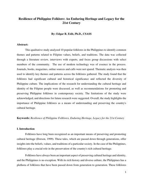 Pdf Resilience Of Philippine Folklore An Enduring Heritage And