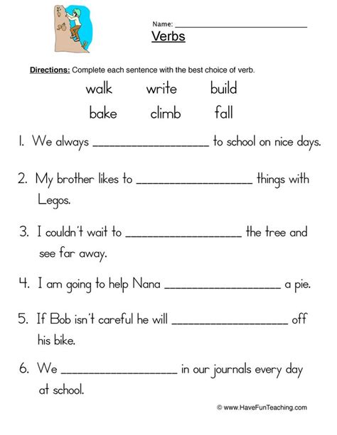 Verbs Fill in the Blank Worksheet in 2020 | Verb worksheets, English ...