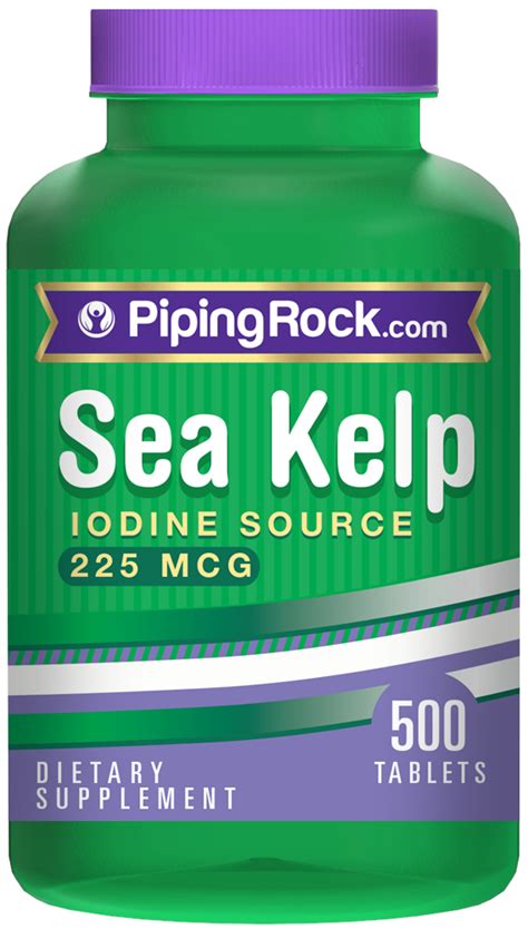 Sea Kelp (Iodine Source 225 mcg) 225 mcg 500 Tablets 1775 | Kelp Supplements | Piping Rock ...