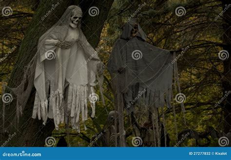 Creepy Halloween Ghosts In The Trees Stock Photo Image Of Dark