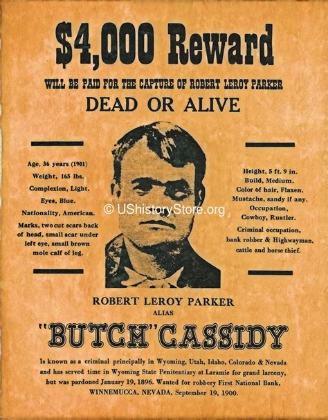 Butch Cassidy 4000 Reward Wanted Poster 1900