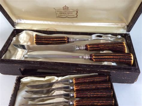 Crown Crest Sheffield Stainless Carving Set Knife Old English Fork My