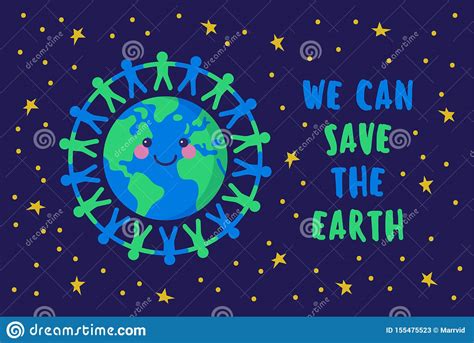 We Can Save The Earth People Holding Hands Around The Planet Stock Vector Illustration Of