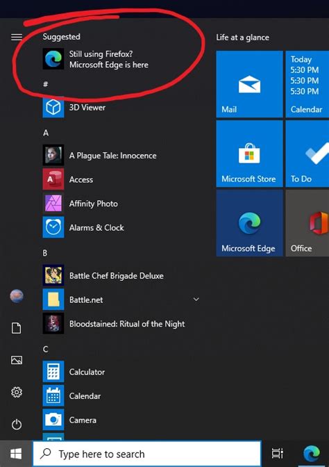 Windows 10 Start Menu Recommends Edge To Firefox Users