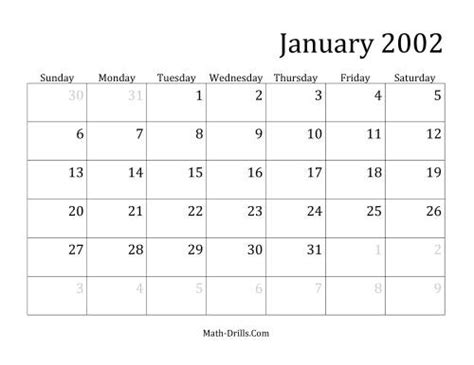 2002 Monthly Calendar