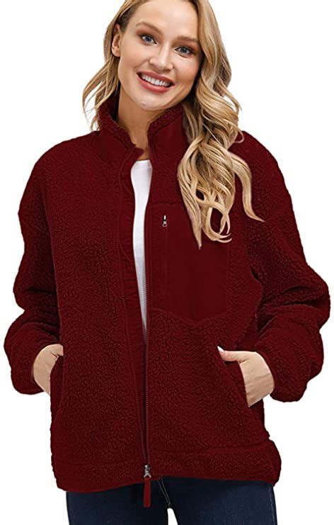 Kisscynest Womens Full Zip Fleece Jacket Stand Collar Fuzzy Fluffy