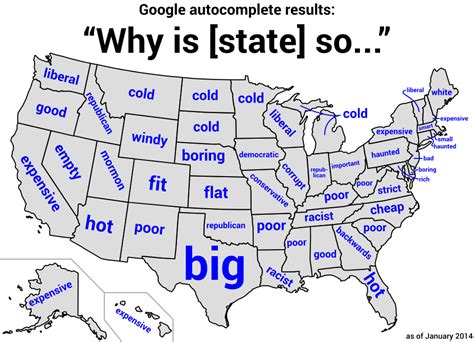 An Eye Opening View Of Us State Stereotypes Courtesy Of Auto Complete