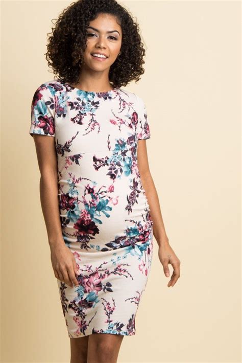 Pinkblush Pink Floral Fitted Short Sleeve Maternity Dress