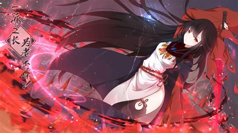 Wallpaper Anime Girl Sword Dress Black Hair Magic