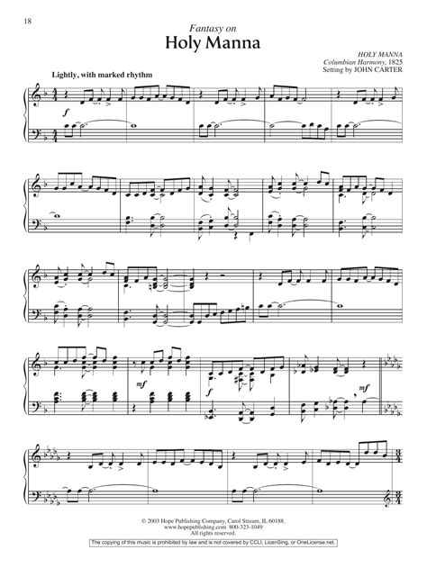 John Carter Fantasy On Holy Manna Sheet Music Chords For Piano Solo